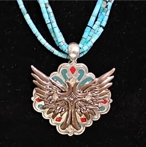 Turquoise Necklace with Angel clip on Cross Pendant